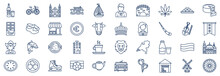 Collection Of Icons Related To Netherland, Including Icons Like Beer, Bicycle, Canal, Boat And More. Vector Illustrations, Pixel Perfect Set
