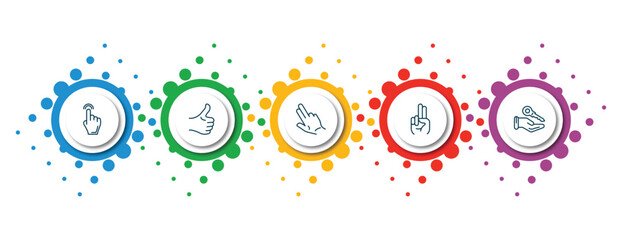 Poster - editable thin line icons with infographic template. infographic for gestures concept. included hand pointer, thumb finger up, gestures, two fingers up, hanging over the key icons.