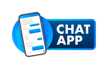 Poster - chat interface application with dialogue window. clean mobile ui design concept. sms messenger
