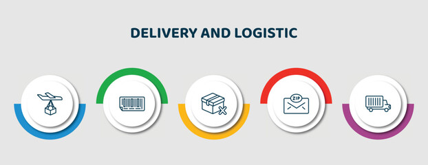 Poster - editable thin line icons with infographic template. infographic for delivery and logistic concept. included delivery by plane, bar code, delivery cancelled, zip code, truck icons.