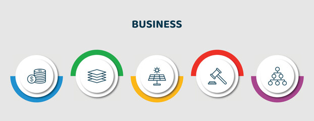 Poster - editable thin line icons with infographic template. infographic for business concept. included stacks of coins, stack, graphic panel, punishment, hierarchical order icons.