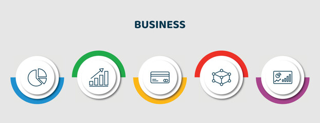 Poster - editable thin line icons with infographic template. infographic for business concept. included pie chart statistics, statistical chart, banking card, structure, progress report icons.