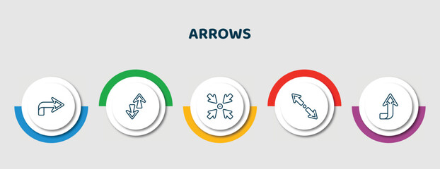 Poster - editable thin line icons with infographic template. infographic for arrows concept. included right arrow curved, up and down arrows, minimize, diagonal resize, upward icons.