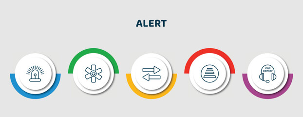 Poster - editable thin line icons with infographic template. infographic for alert concept. included siren, medical, two way, zebra crossing, call center icons.