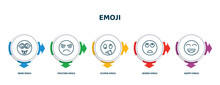 Editable Thin Line Icons With Infographic Template. Infographic For Emoji Concept. Included Nerd Emoji, Pouting Emoji, Stupid Bored Happy Icons.