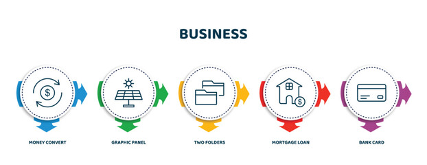 Poster - editable thin line icons with infographic template. infographic for business concept. included money convert, graphic panel, two folders, mortgage loan, bank card icons.