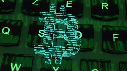Poster - A Lot Of Bitcoin Crypto currency Gold Bitcoin BTC Bit Coin falling loop animation. Blockchain technology, bitcoin mining concept. 3d Crypto Digital Currency, BTC, Stock Market. green screen