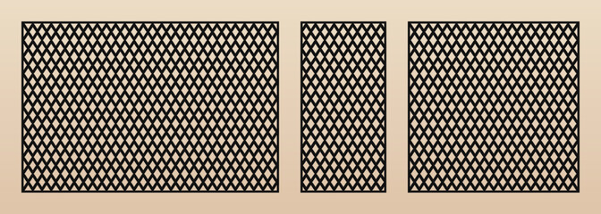 Aufkleber - Decorative panels for laser cutting. Cutout silhouette with abstract geometric pattern, diamond grid, lattice, net. Laser cut stencil for wood, metal, plastic, paper. Aspect ratio 3:2, 1:2, 1:1