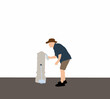 Man refill a bottle of drinking water from tap of public drinking water fountain. travel concept.