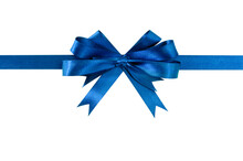 Blue Gift Ribbon And Bow Horizontal Banner Isolated Transparent Background Photo PNG File