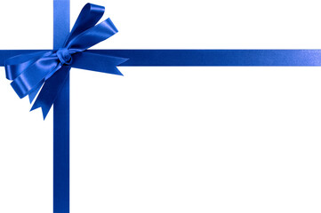 blue gift ribbon and bow isolated horizontal transparent background photo png file
