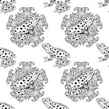 Seamless Pattern With Frog And Mandala. Graphic Background With Decorative Ornament.