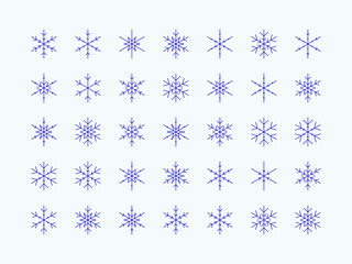 Wall Mural - vector line icon set of various dark blue snowflakes on white background. winter concept