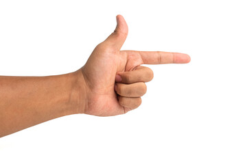 man's hand gesture of pistol sign isolated on white background