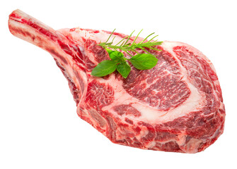 Wall Mural - Raw Tomahawk beef steak on white background, Tomahawk beef steak on white PNG File.