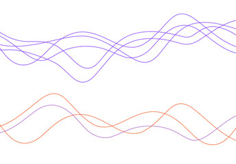 Aufkleber - Lines curve waves as sound wavy pattern energy flow color vector design element or simple random thin strokes background for technology red blue purple graphic, swoosh curly dynamic scribble image