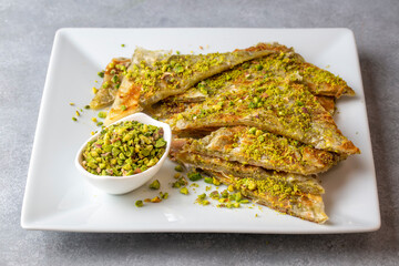 Delicious Turkish Traditional Dessert Katmer From Gaziantep - green pistachio