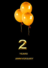 2 anniversary. golden numbers on a festive background. poster or card for anniversary celebration, p