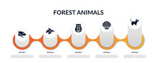 Set Of Forest Animals Filled Icons With Infographic Template. Flat Icons Such As Mongoose, Siamese Fighting Fish, Capybara, Clam, Polecat Vector.