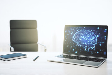 Aufkleber - Modern computer monitor with creative artificial Intelligence symbol. Neural networks and machine learning concept. 3D Rendering