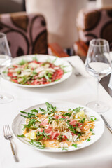 Canvas Print - salmon carpaccio with capers and lemon