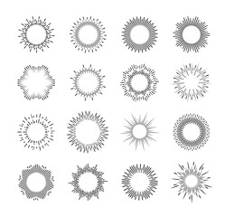 Poster - Sunburst and star burst, explosion line patterns. Firework, light sparkle thin line vector rays. Space star energy burst symbols, explosion flare particles or magic spell glow beams