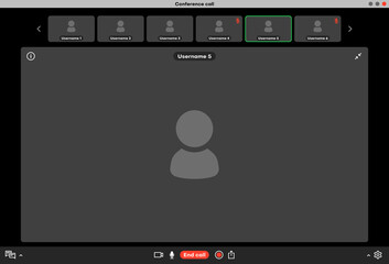 Aufkleber - Group videocall, live webinar app interface. Remote meeting app window, interface frame or group videocall program vector layout. Company team video conference application display