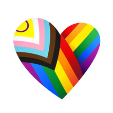 Ribbon In The Form Of An LGBT Flag In The Shape Of A Heart. LGBTQIA   Symbols. Rainbow Flag. An International Symbol Of The Lesbian, Gay, Bisexual And Transgender Community.