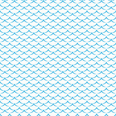 Poster - Blue ocean and sea waves seamless pattern. Abstract wavy background or backdrop, nautical wallpaper. Wrapping paper decoration, textile vector print with blue sea waves pattern