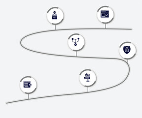 Poster - infographic element with digital services filled icons. included web security, programmer, universal serial usb connector, theft, code injection, video production vector.