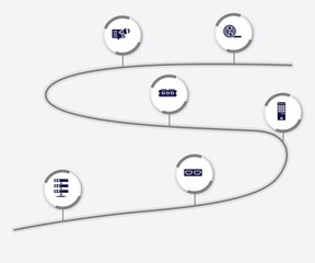 Poster - infographic element with television filled icons. included magnetic tape, content marketing, ram memory, computer tower, hosting server, hdmi port vector.