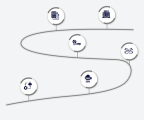 Poster - infographic element with network architecture filled icons. included online test, diagtic tool, woofers, vr goggles, synchronizing, cloud server vector.