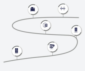 Poster - infographic element with network architecture filled icons. included wall bracket, online tracking, passkey, network server, computer server, server traffic vector.