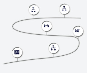 Poster - infographic element with network and database filled icons. included computer networks, file system, computer game, electric fryer, sound card, lan vector.