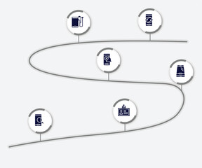 Poster - infographic element with journalist filled icons. included exchanging arrows, mobile phone with auriculars, silent bell, phone in perspective, searching by phone, press card vector.