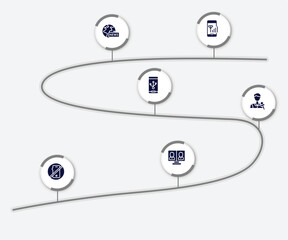 Poster - infographic element with discussion filled icons. included connection, news, electric port connection, journalists, no calls, video conference vector.
