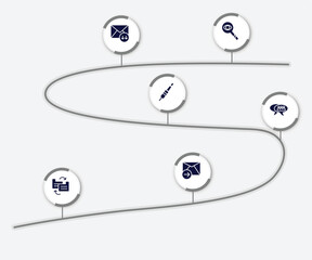 Poster - infographic element with post office filled icons. included observation, receive mail, jack cable, group chat, file transfer, send mail vector.