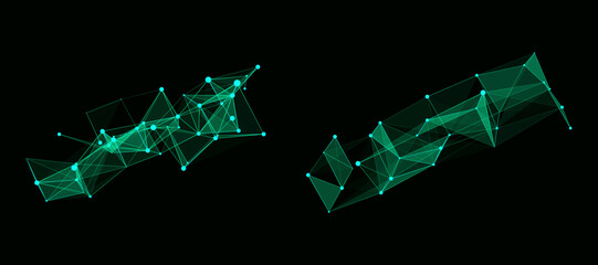 Poster - set of green shapes interpreted by artificial intelligence. network connection structure concept. bi