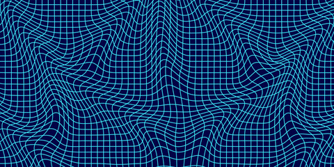 Poster - abstract wavy 3d mesh on a blue background. geometric dynamic wave. 3d technology wireframe. vector 