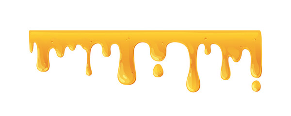 Wall Mural - liquid honey border with dripping gold fluid, drops. maple syrup, amber caramel sauce flowing down, 