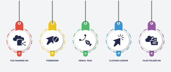 Poster - infographic element template with cloud computing filled icons such as file sharing on internet, forbidden, pencil tool, clicking cursor, files folder on cloud vector.