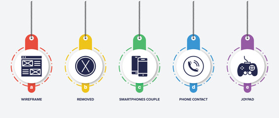 Poster - infographic element template with smartphone applications filled icons such as wireframe, removed, smartphones couple, phone contact, joypad vector.