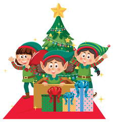 Wall Mural - Christmas elf girls cartoon character