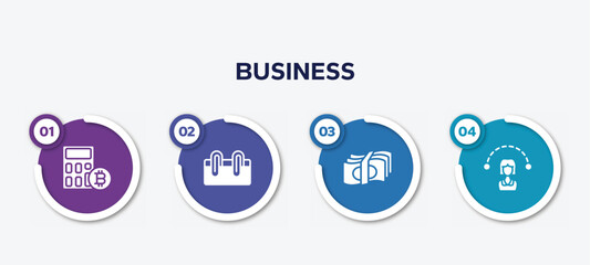 Poster - infographic element template with business filled icons such as calculate, attachment, cash money, visitor vector.