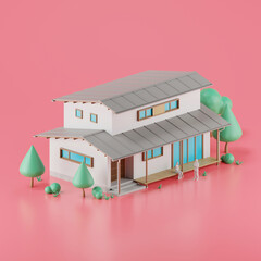 Aufkleber -  3d render of a modern Japanese house, Real estate concept.