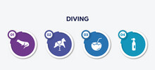 Infographic Element Template With Diving Filled Icons Such As Otter, Rocking Horse, Coconut Drink, Oxygen Tank Vector.