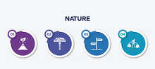 Infographic Element Template With Nature Filled Icons Such As Volcano, Amanita, Direction, Harebell Vector.