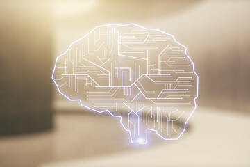 Aufkleber - Double exposure of creative artificial Intelligence interface on empty modern office background. Neural networks and machine learning concept