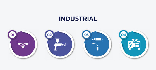 Wall Mural - infographic element template with industrial filled icons such as sawmill, spray paint gun, painted, green power vector.