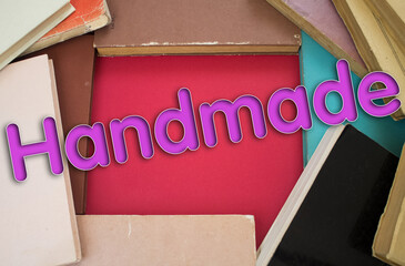 Poster - Handmade word in opened book with vintage, natural patterns old antique paper design.
